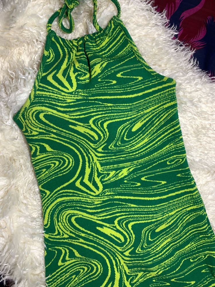 Green Swirl Halter Bodycon Dress