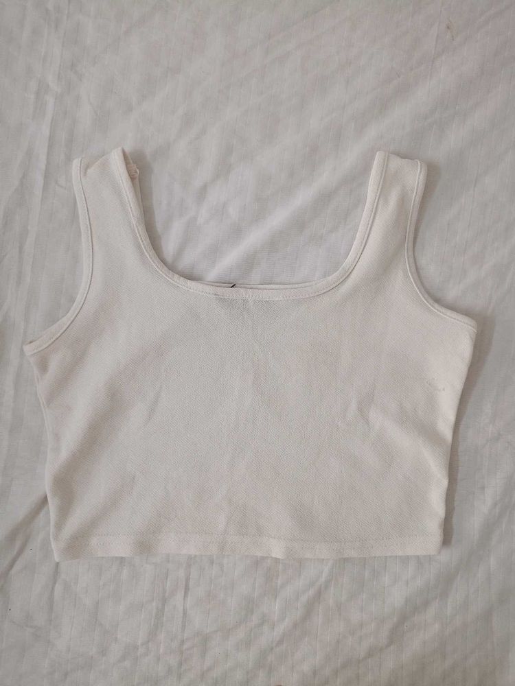 White Crop Tank Top