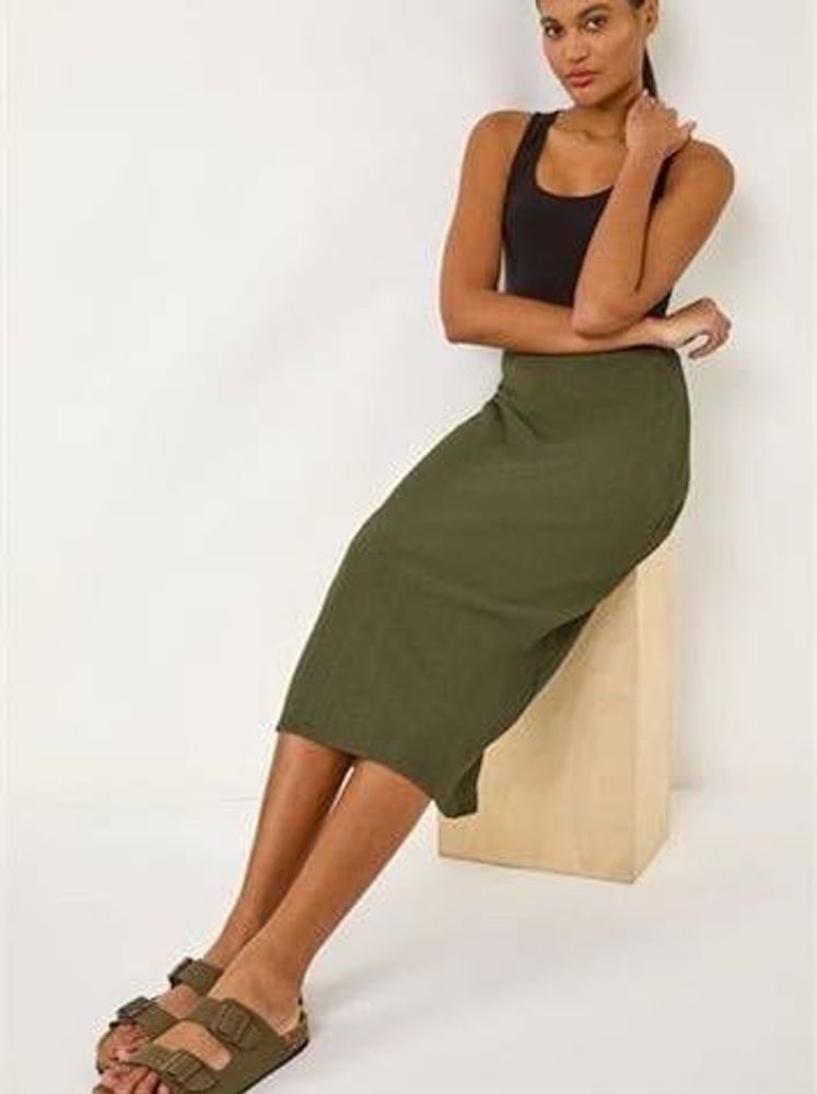 pretty little thing olive midi Skirt