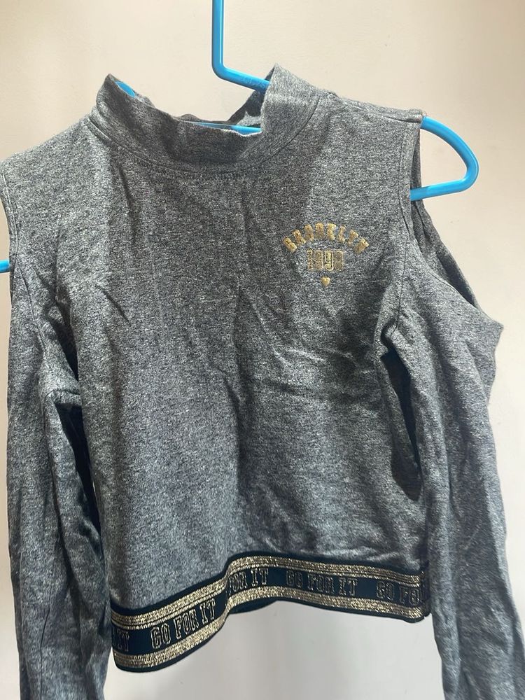 Gray Cold Shoulder Top