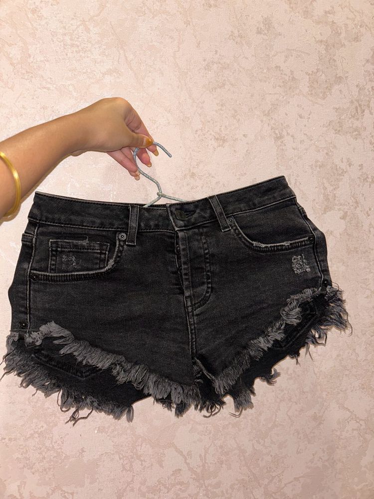 Black Frayed Denim Shorts