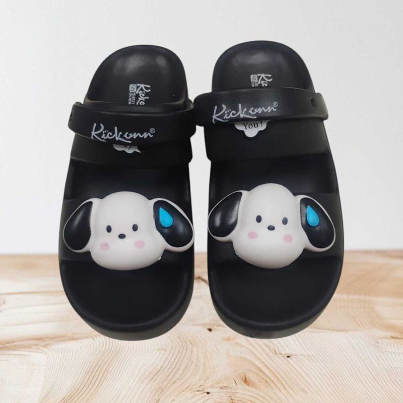 Kawaii Puppy Slides For Women - Black |