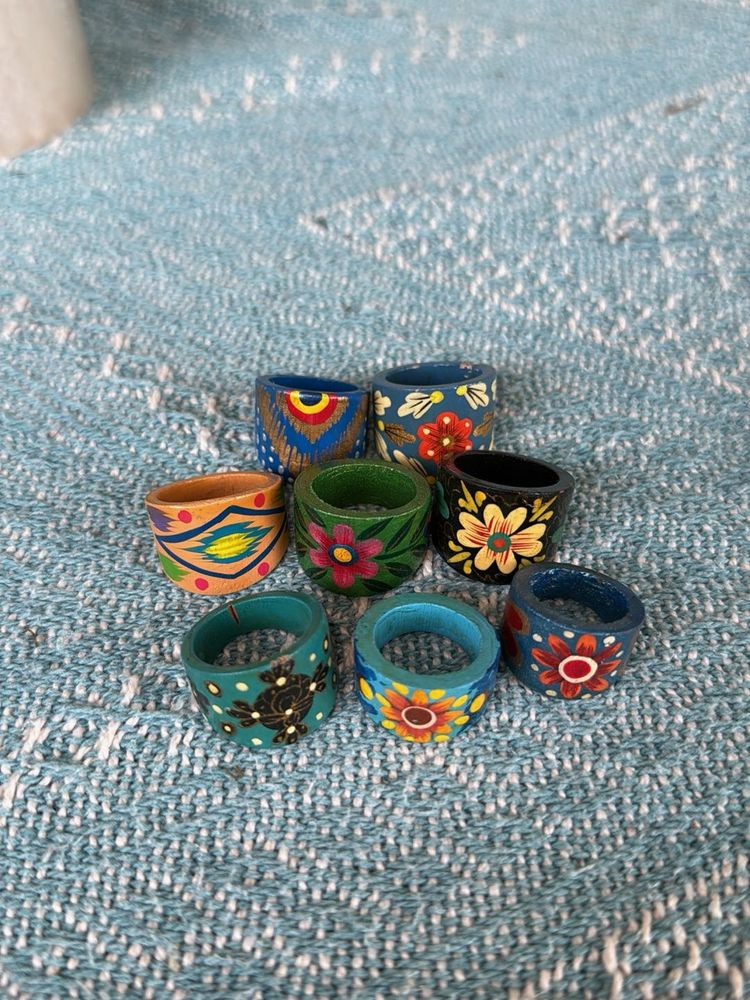 Ethnic Handcrafted Wooden Boho Chic Rings Set of 8