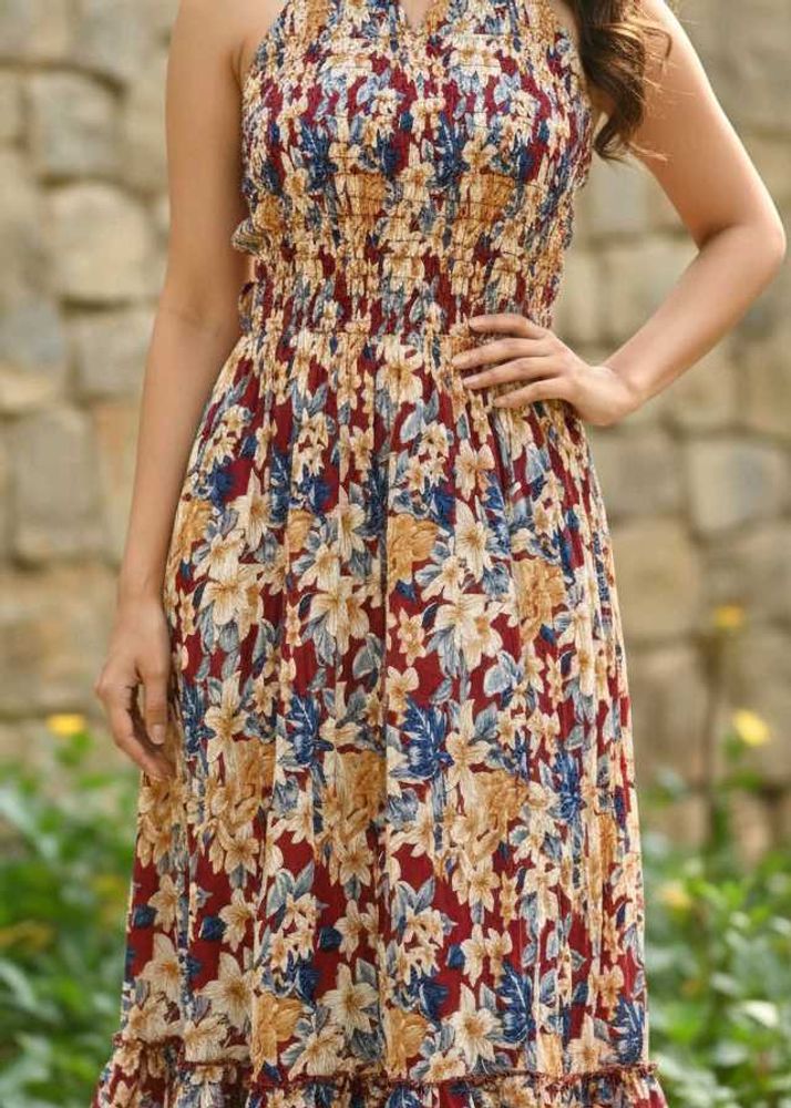 Floral Print Halter Neck Dress