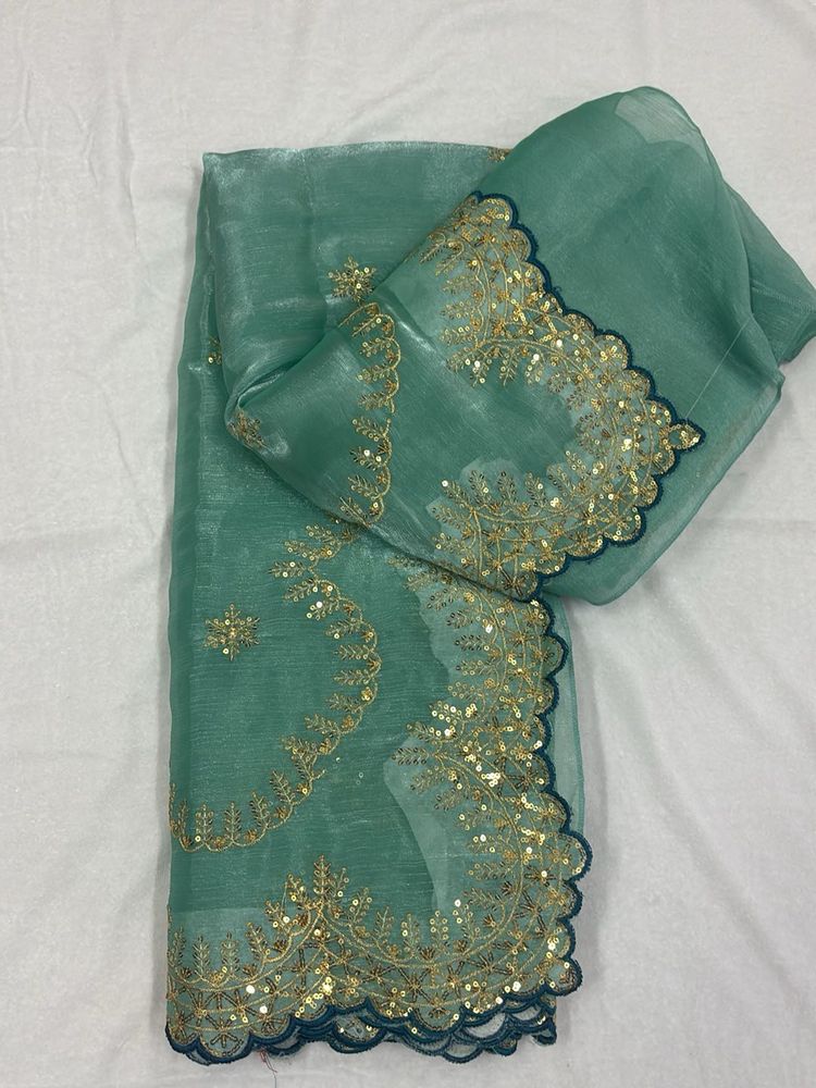 Elegant Green Embroidered Saree
