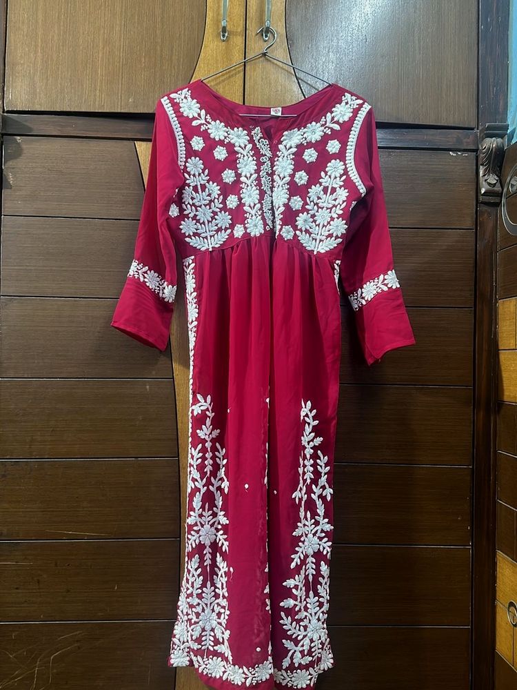 Red Embroidered Kurta