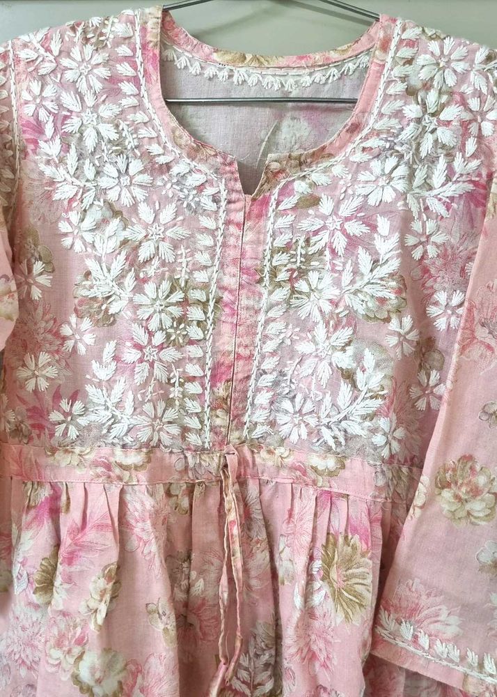 Floral Embroidered Cotton Tunic N Palazzo Set