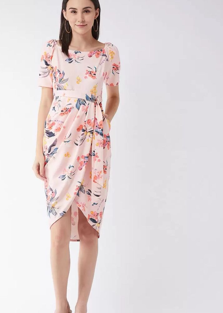 Misschase Blush Pink Floral Print Wrap Dress