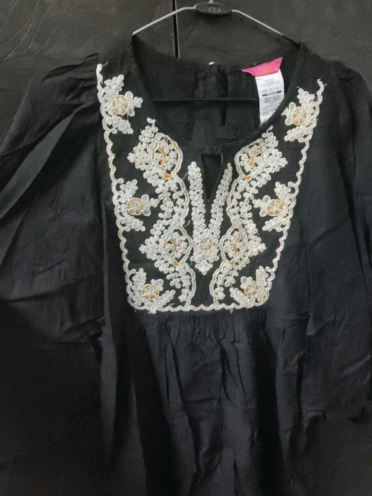 Embroidered Black Top