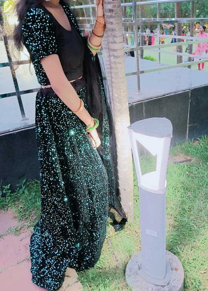 💚Green Black🖤💚sparkling sequin lehenga set🖤