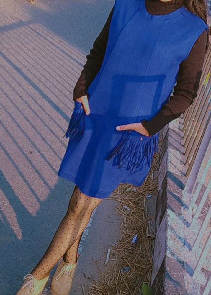 Vintage Blue Fringe Korean Dress