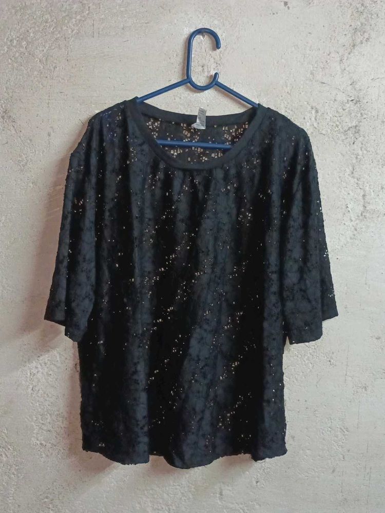 🇨🇳 Oversized See-through Fashion Lace Top Black