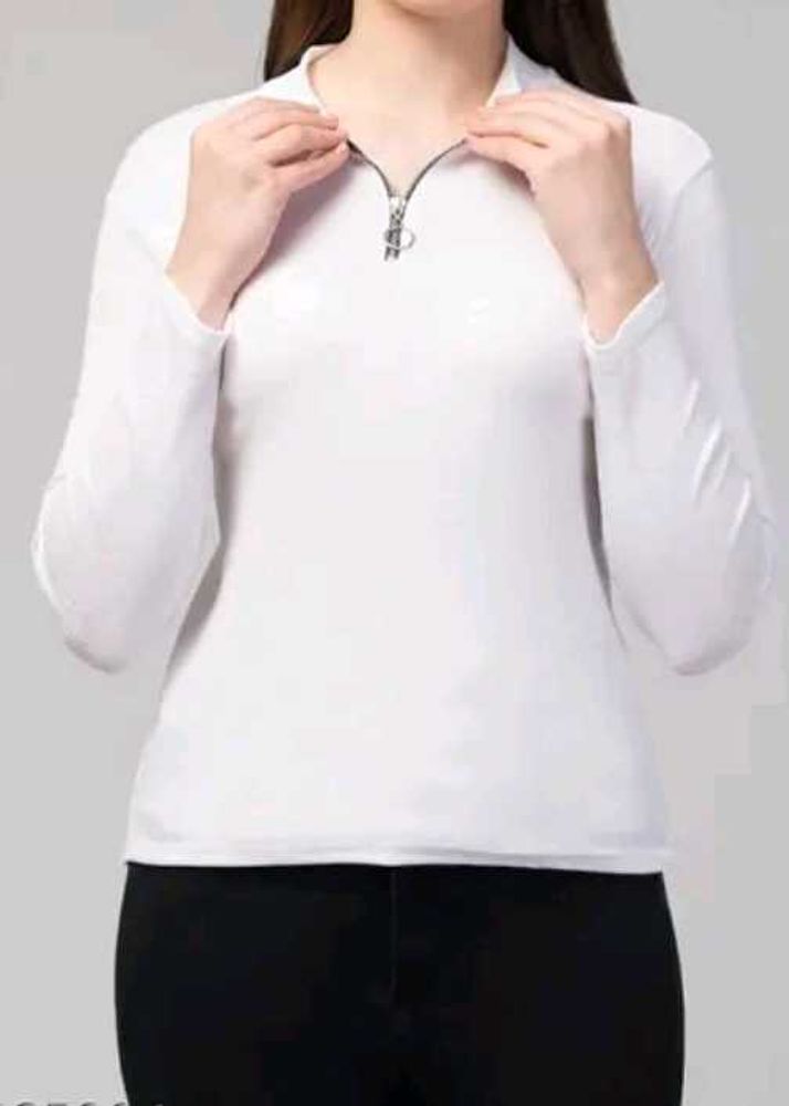 White Zipper Mock Neck Top