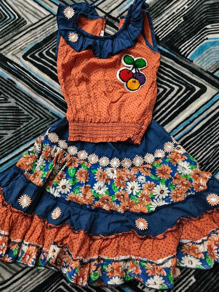 Cute Orange &amp; Blue Kids Dress