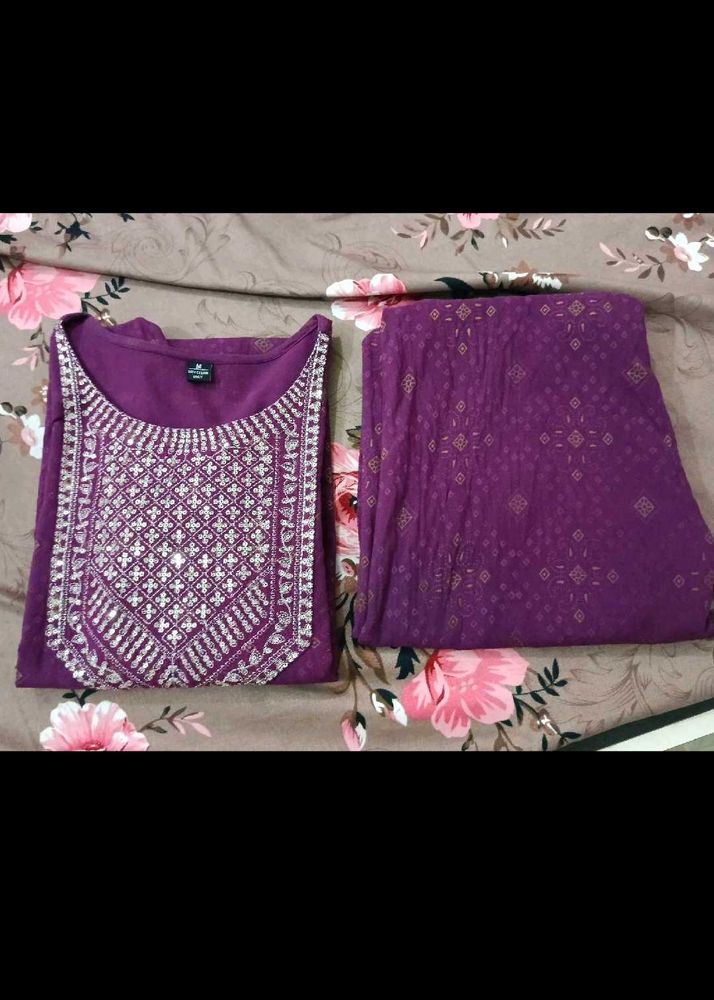 Purple Embroidered Kurta Set