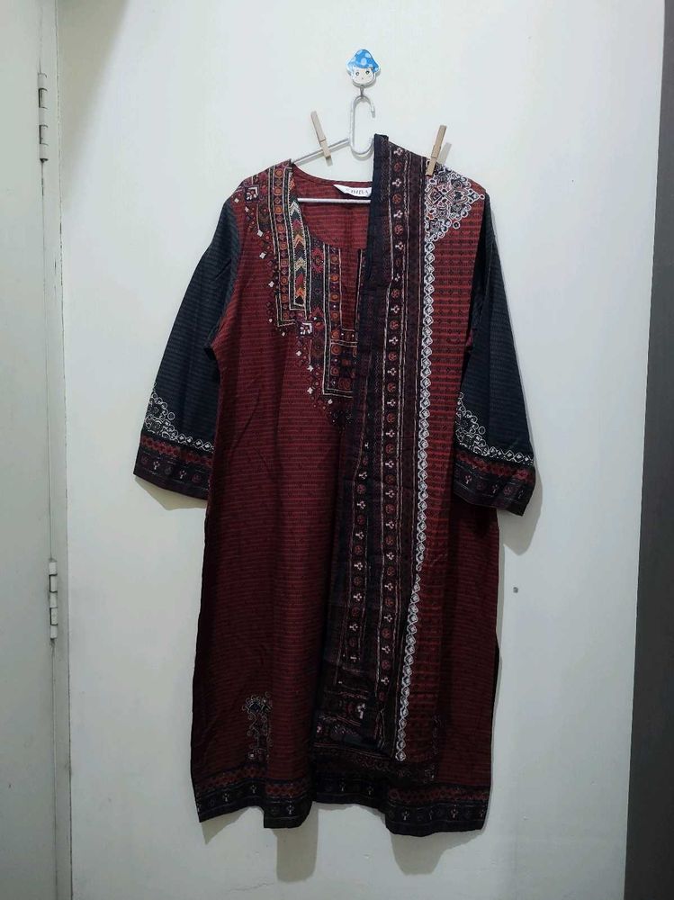 Biba Maroon Black Printed Kurta Pajama Dupatta