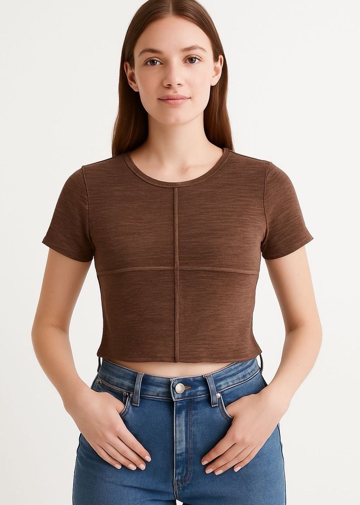 H&amp;M Brown Textured Crop Top
