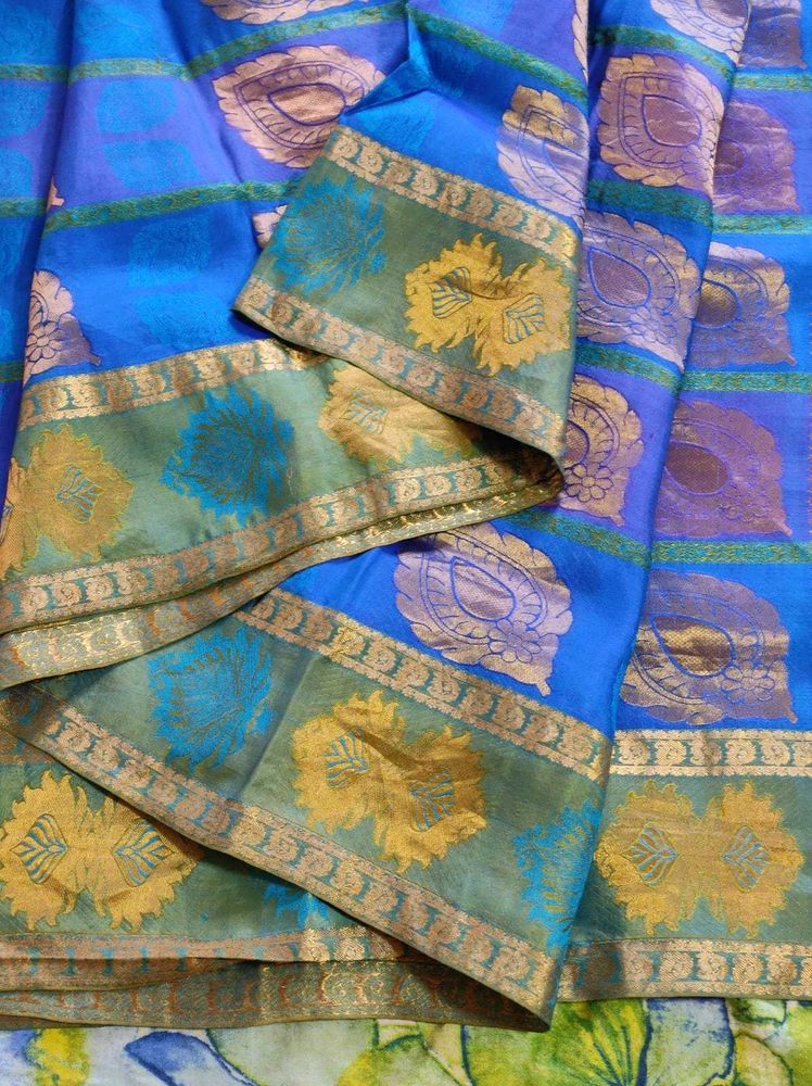 Blue And Green soft silk Saree