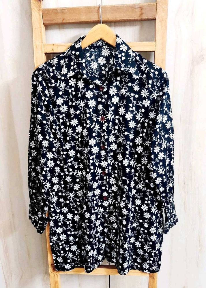 Fine Cotton Black Printed Shirt Size-36