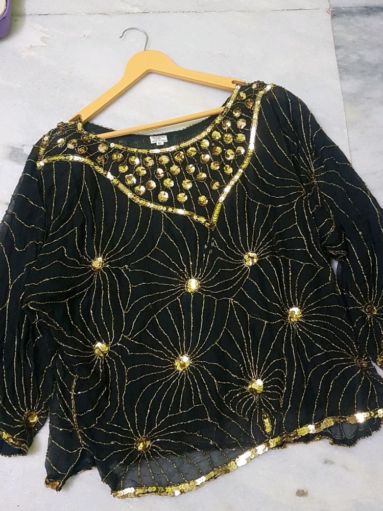 Embroided Pure Silk Y2k Sequin Top🎀