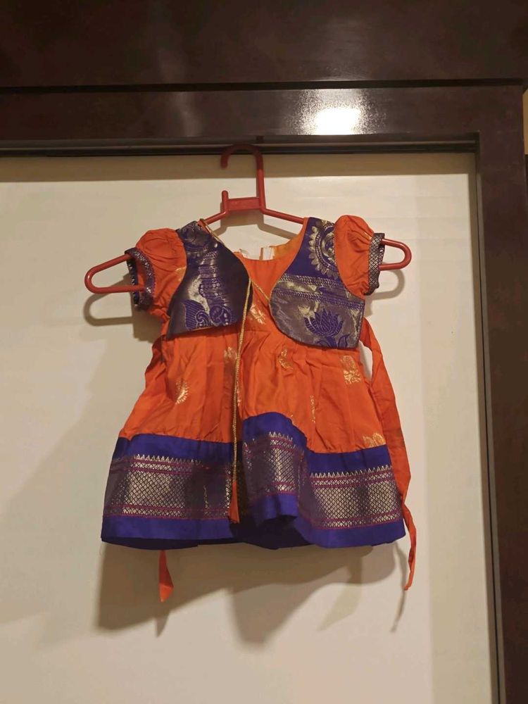 Cute Orange Kids Ethnic Dress