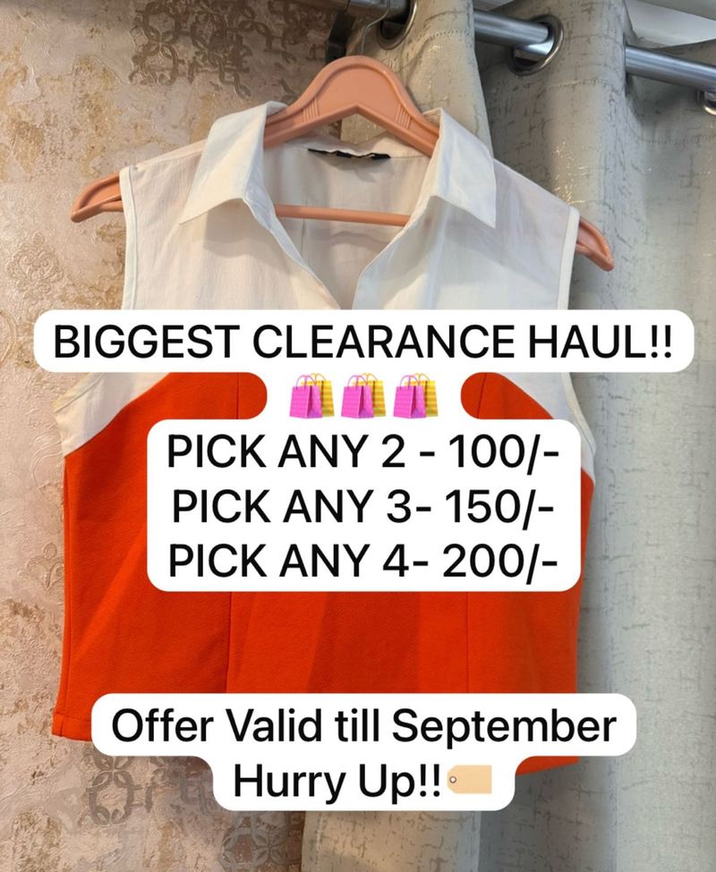 Trendy Color Block Orange Top, Bust- 34/32