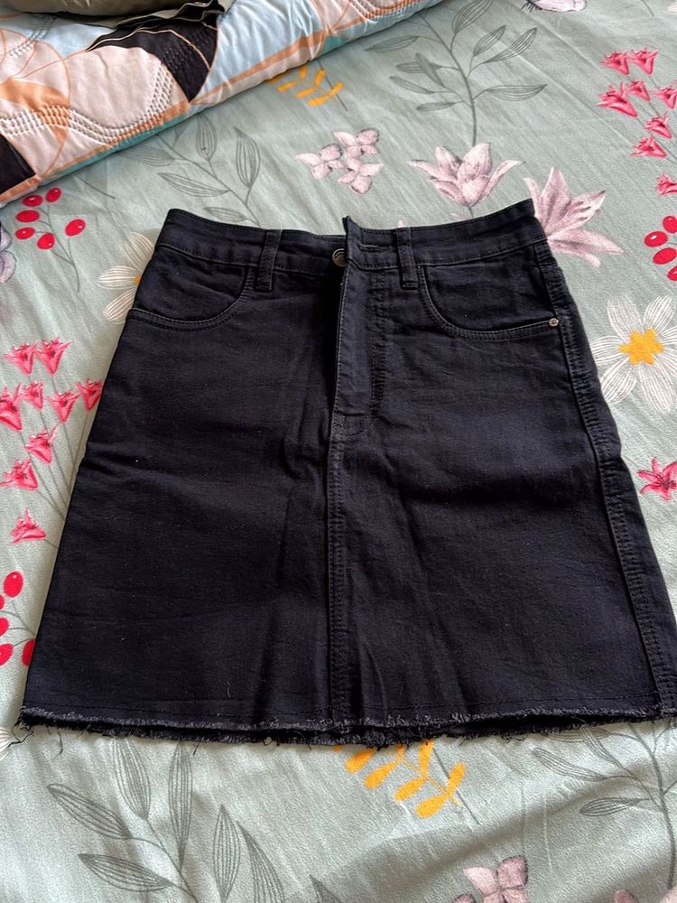 Black Denim Mini Skirt