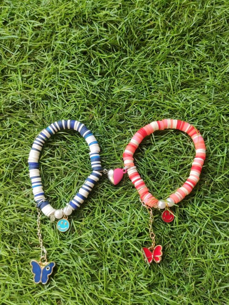 Clay Bead Charm Bracelets -Set of 2 For Bestfriens