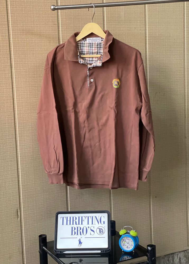 Vintage Burberry Brown Long Sleeve Polo Shirt