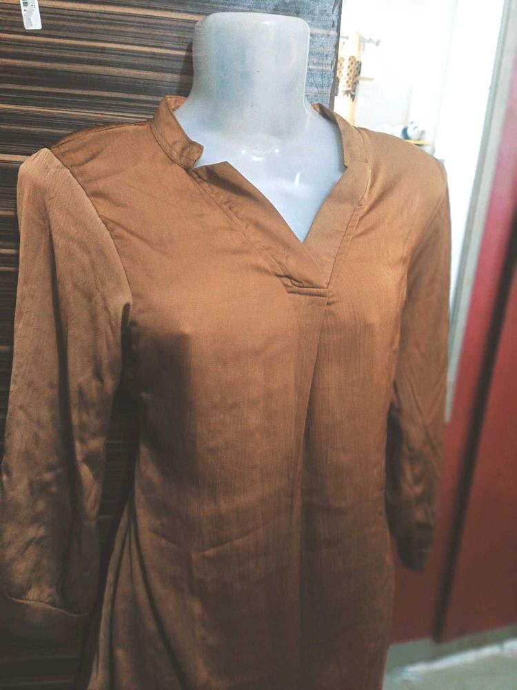 Brown Long Sleeve Tunic Top