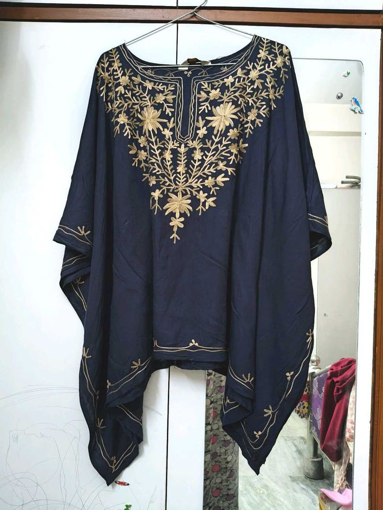 Blue Colour Kashmiri Embroidered Kaftan Top
