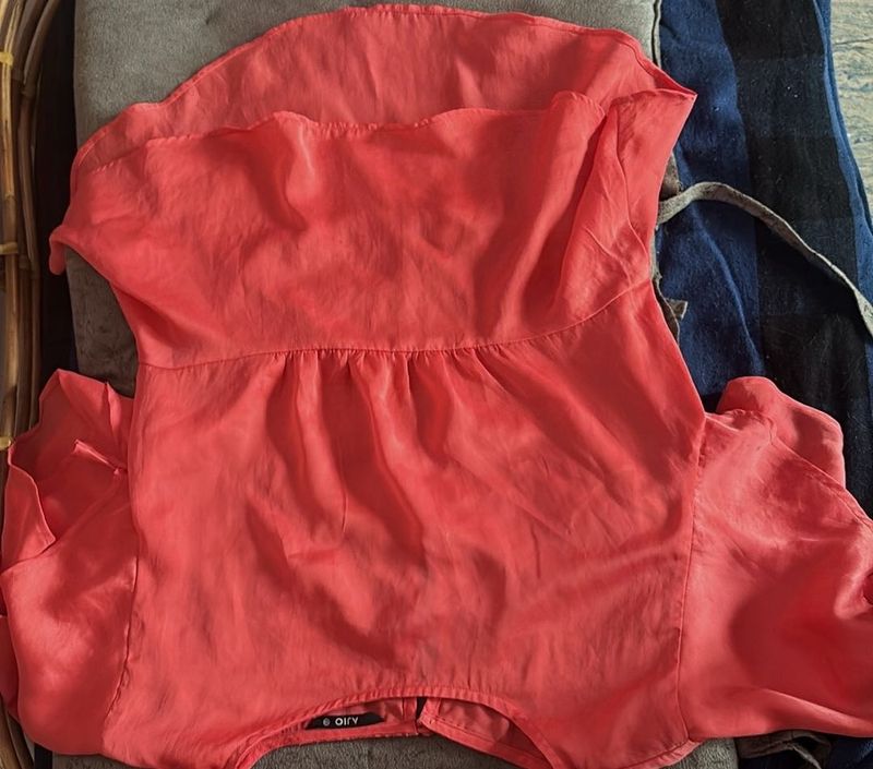 Coral Top with Ruffle Detail