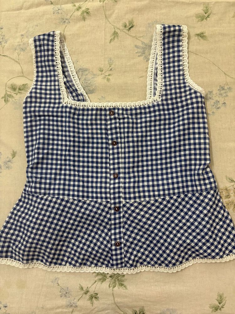 Gingham Print Blue Top