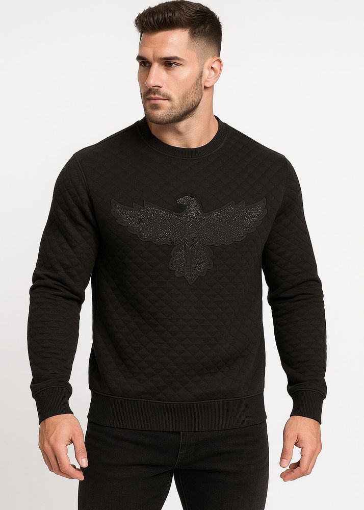 Stylish Black Quilted Sweatshirt with Eagle