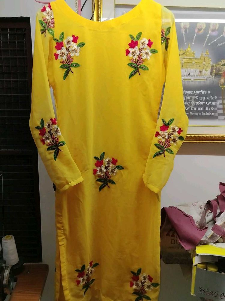 Yellow Embroidered Kurti