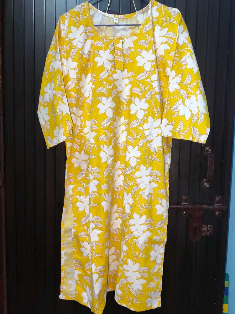 Yellow Floral Print Kurta