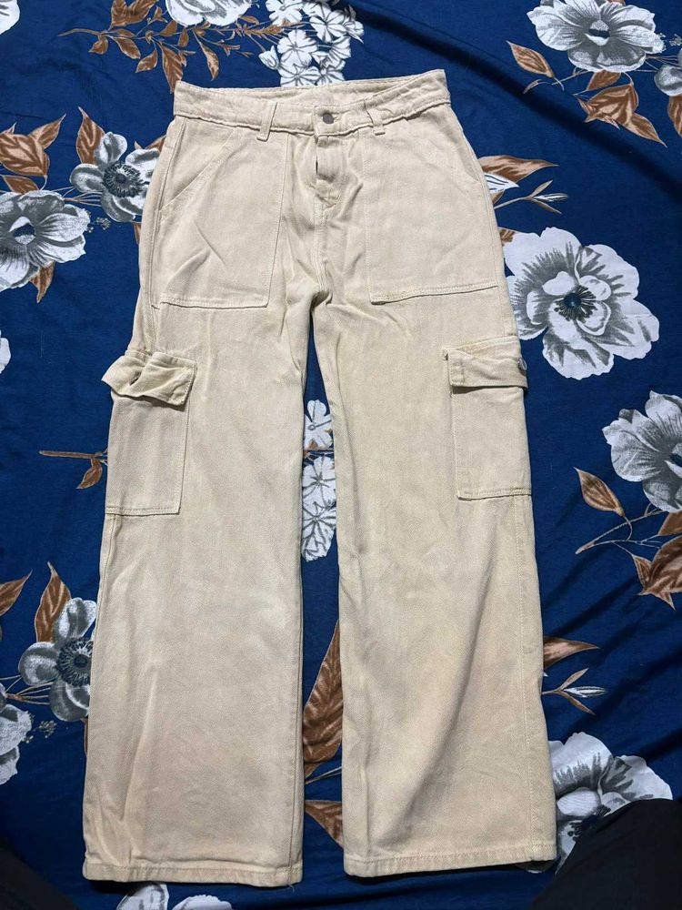 Tan Wide Leg Cargo Pants