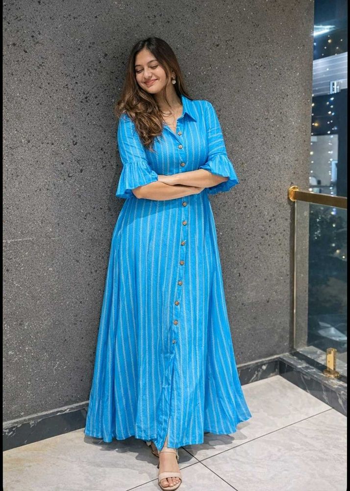 Blue Striped Shirt Dress