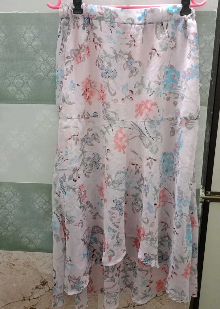 Floral High-Low Hem Maxi Skirt with Elastic Waist