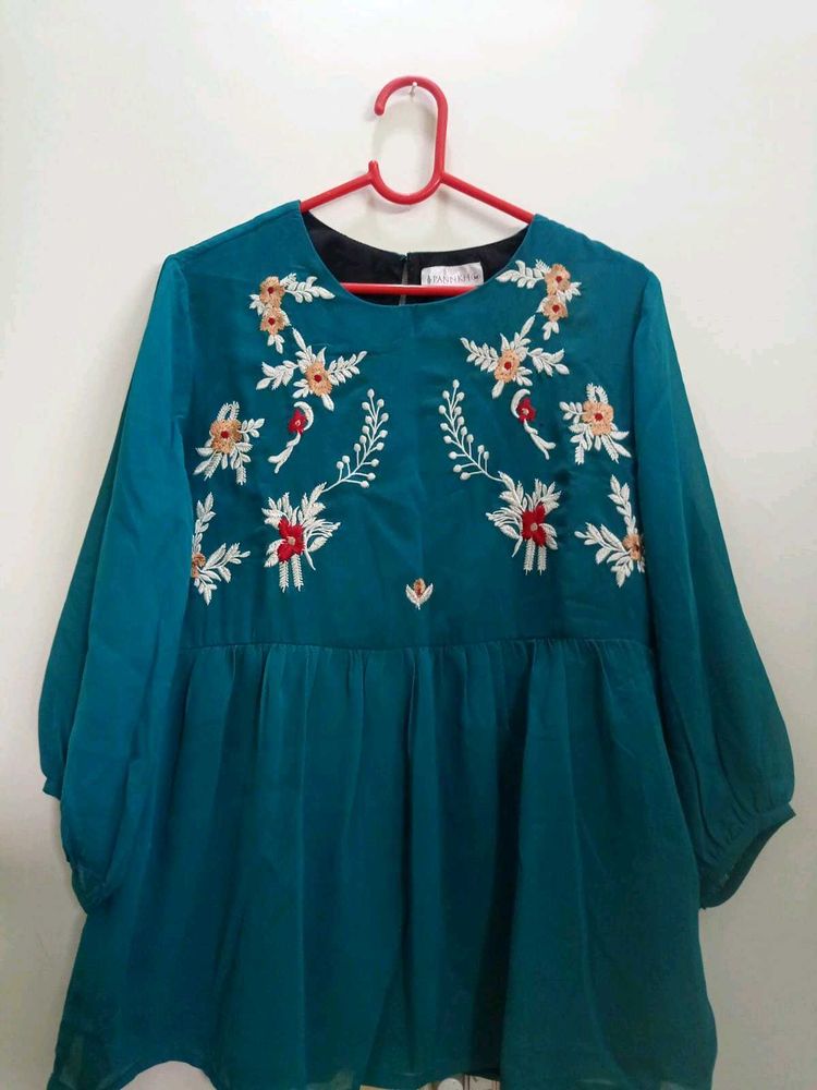 Embroidered Teal Top