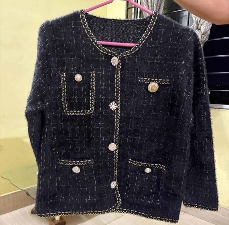 Elegant Tweed Style Cardigan