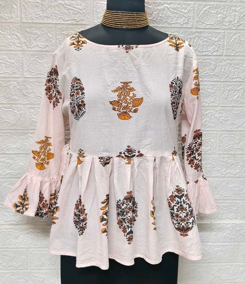 Jaipuri Floral Print Mini Cotton Kurta + Freebie