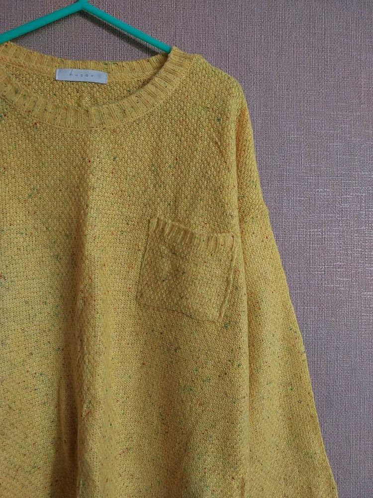 Yellow Knit Sweater with Pocket