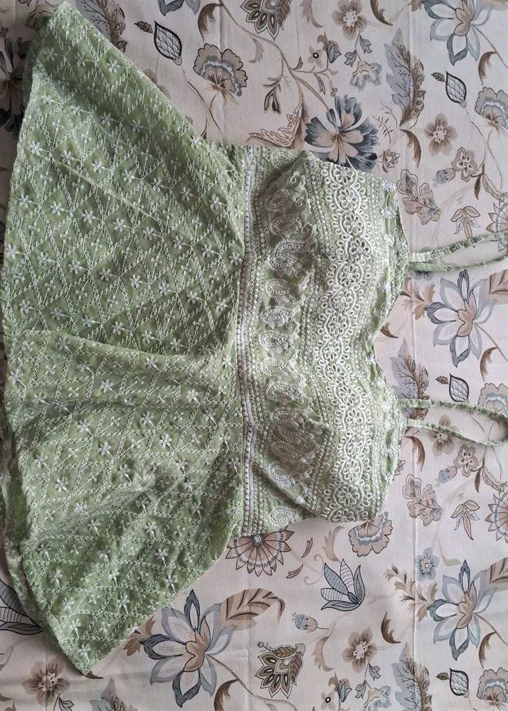 Green Embroided Top &amp; Yellow Kurti