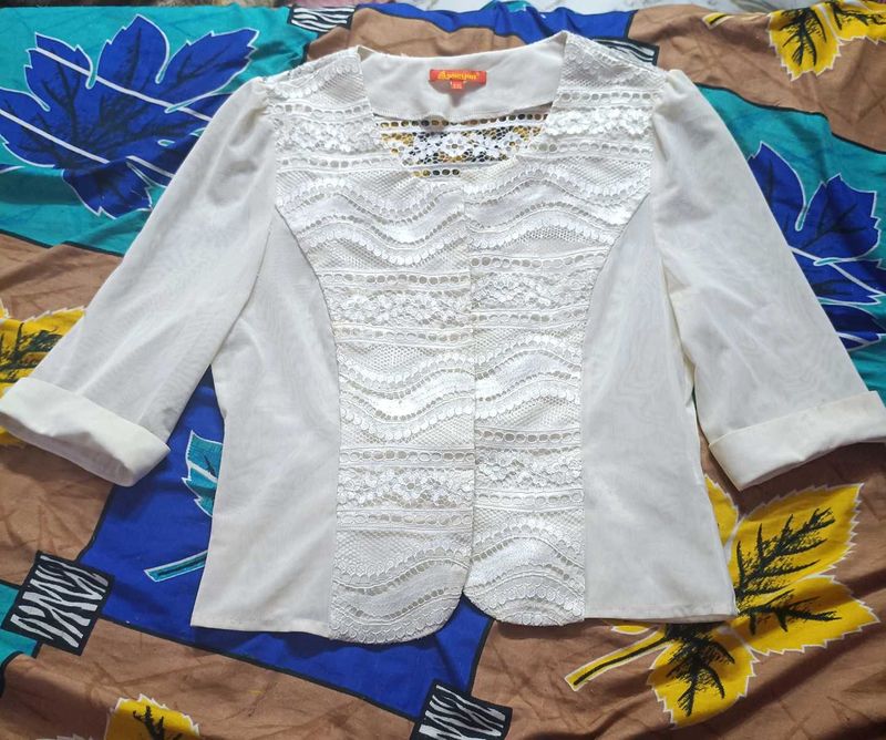 Elegant White Lace Detail Jacket