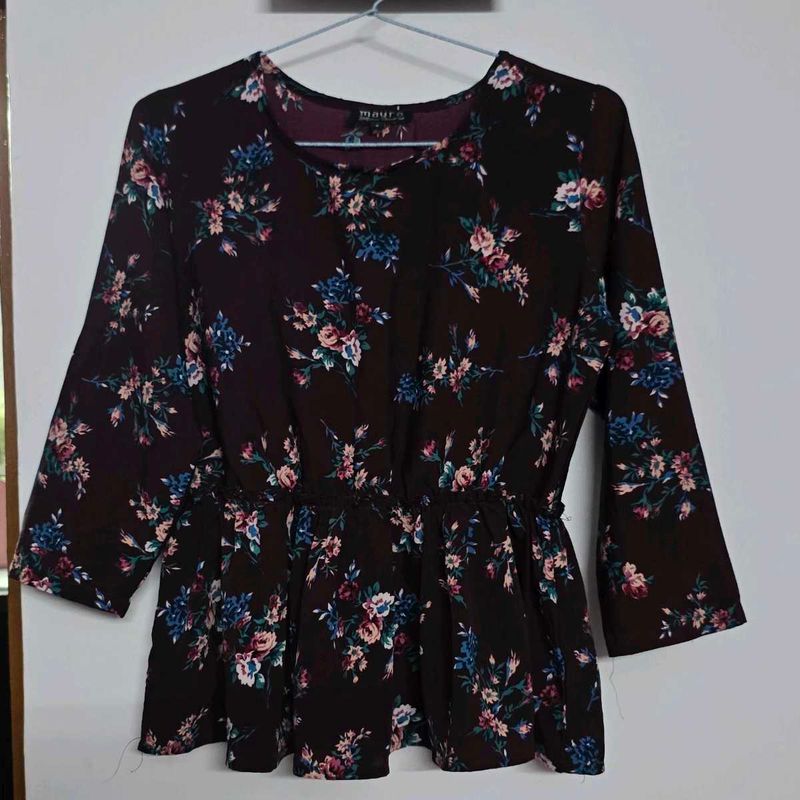 Floral Print Cinched Waist Top