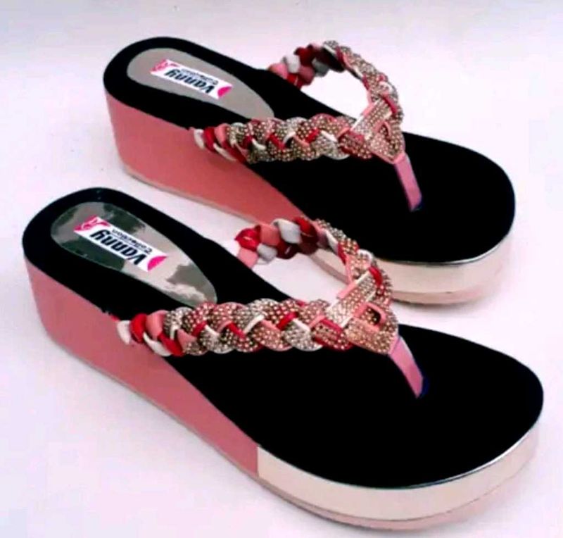 Pink &amp; Black Braided Wedge Heel Sandals