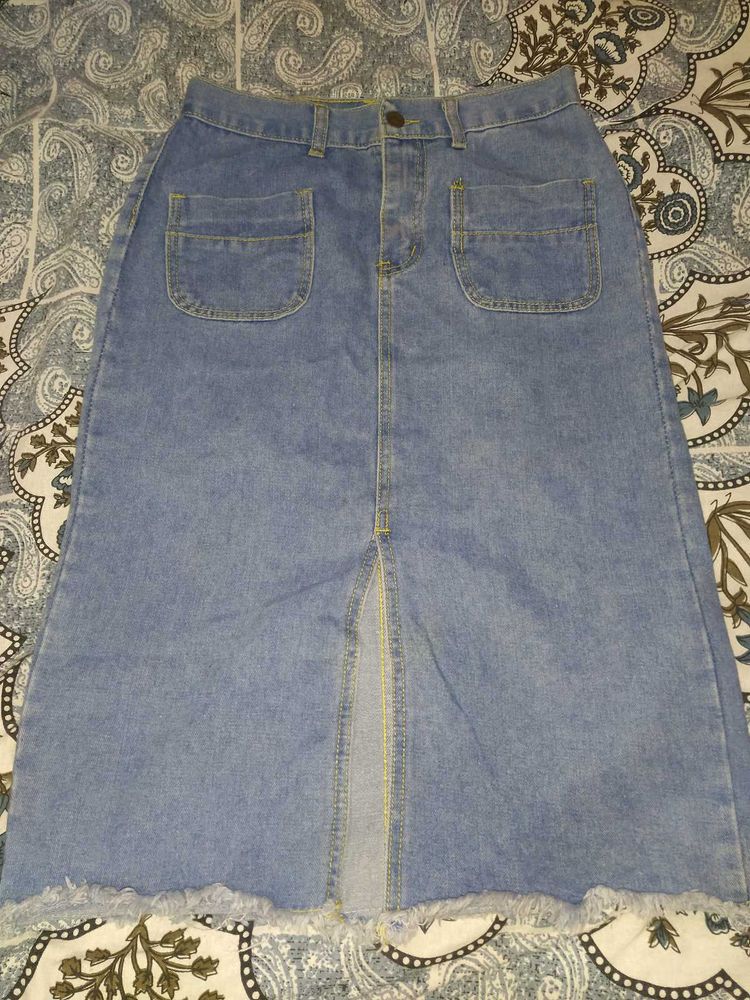 Denim A-Line Midi Skirt