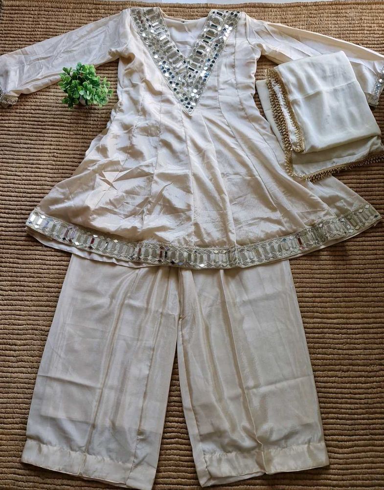 Cream Embroidered Salwar Suit