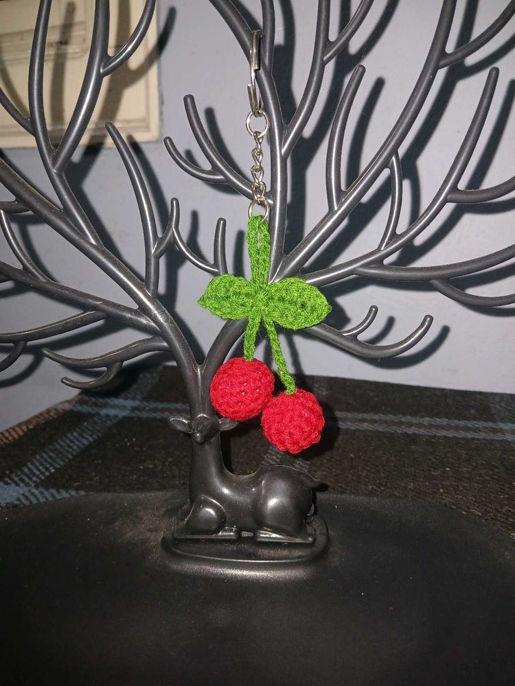 Cherry Crochet Keychain